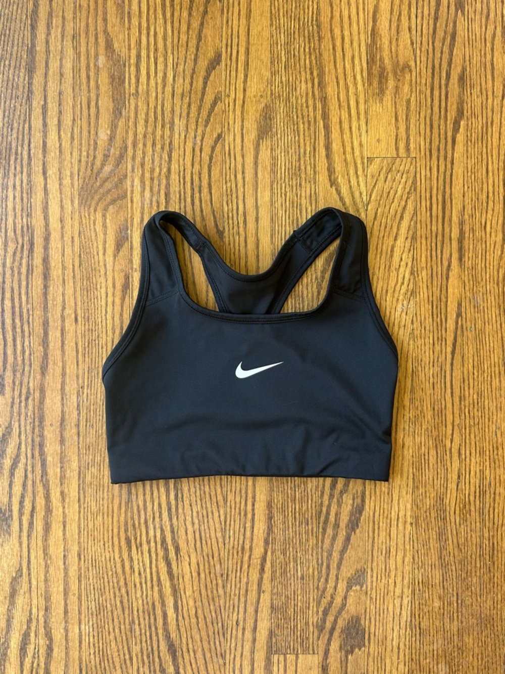 Nike Black Racerback Support Sports Bra with White Swoosh